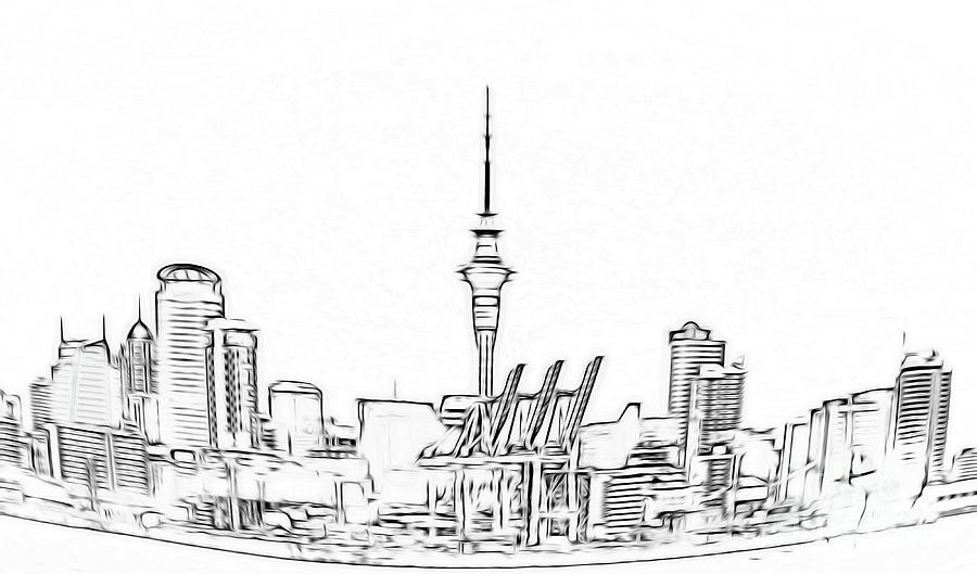Auckland Skyline Pencil Sketch Photograph by Focused OnLife Pixels