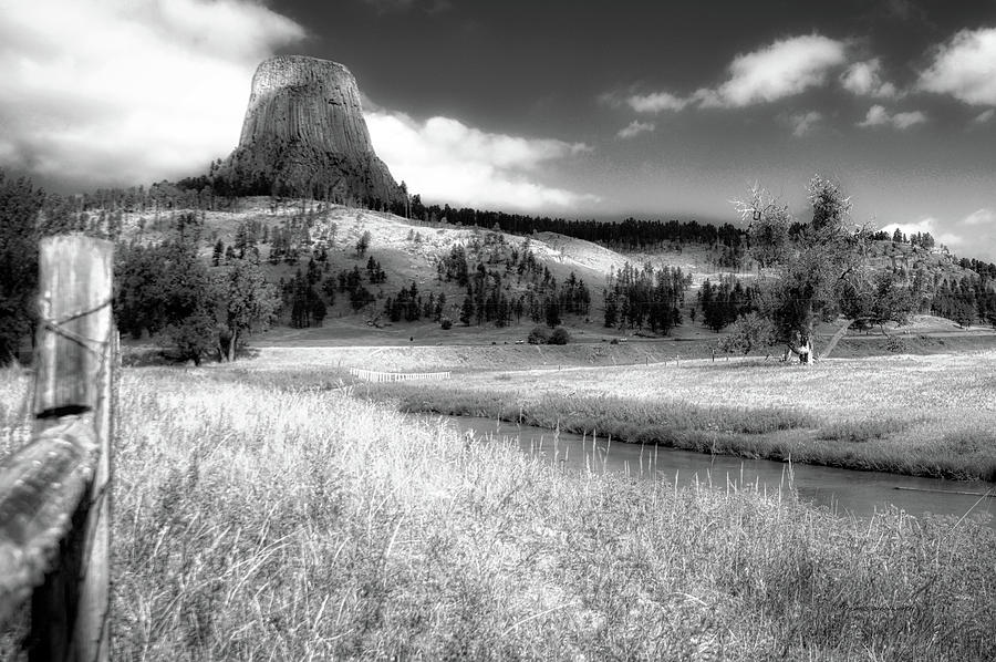 August At Wyoming Devils Tower 01 BW Photograph by Thomas Woolworth