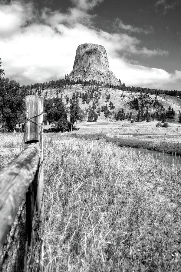 Nature Photograph - August At Wyoming Devils Tower 02 Vertical BW by Thomas Woolworth