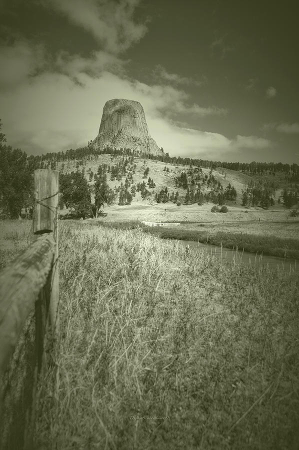 August At Wyoming Devils Tower 02 Vertical Vintaged Photograph by Thomas Woolworth