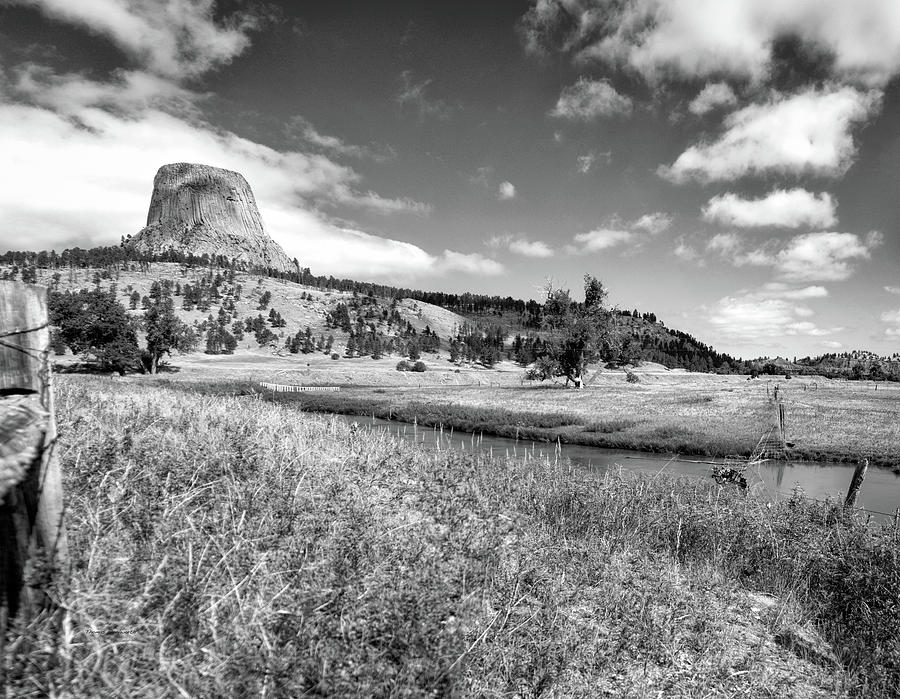 August At Wyoming Devils Tower Panorama 03 BW Photograph by Thomas Woolworth