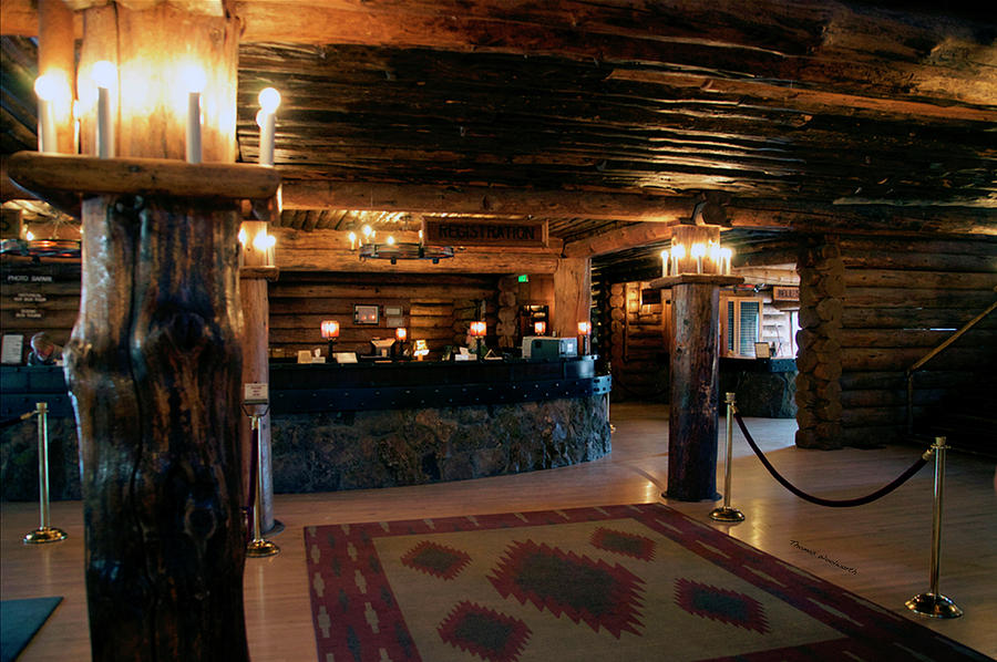 August At Yellowstone Park Old Faithful Inn Front Desk Photograph by Thomas Woolworth