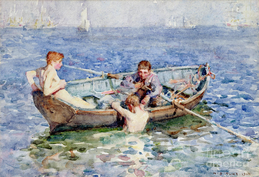 Boat Painting - August Blue by Henry Scott Tuke
