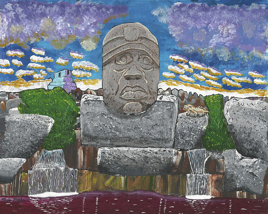 August  Olmec Head Painting by Paul Fields