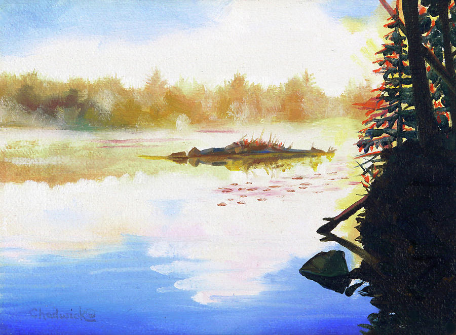 August Sunrise Bass Lake Painting by Phil Chadwick