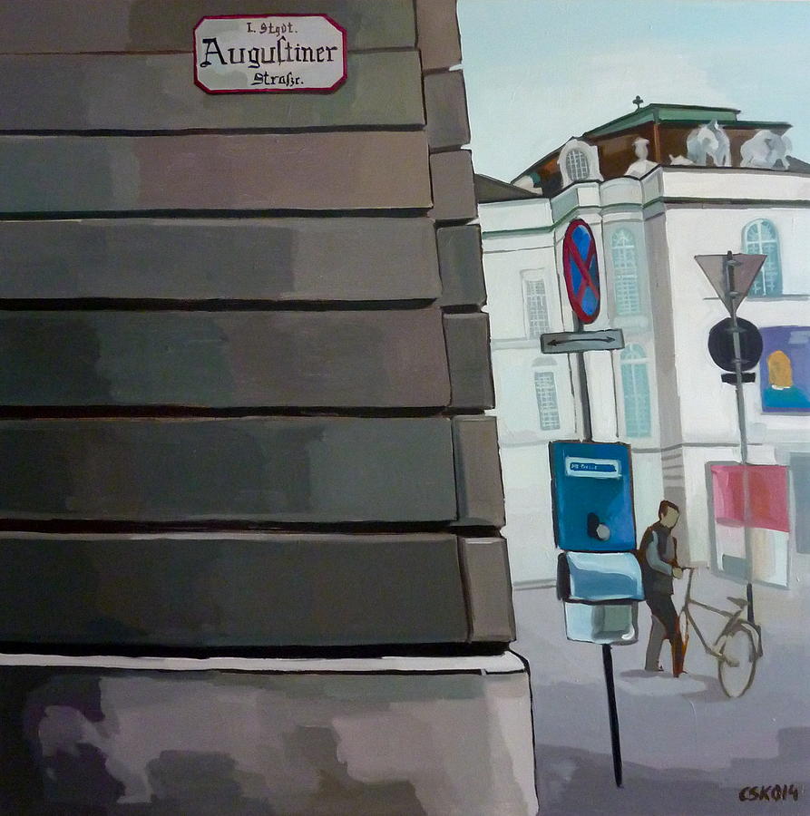 Town Painting - Augustiner Strasse by Carmen Stanescu Kutzelnig Town Painting - Augustiner Strasse by Carmen Stanescu Kutzelnig