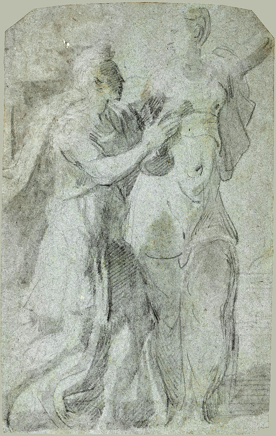 Augustus and the Sibyl Drawing by Parmigianino