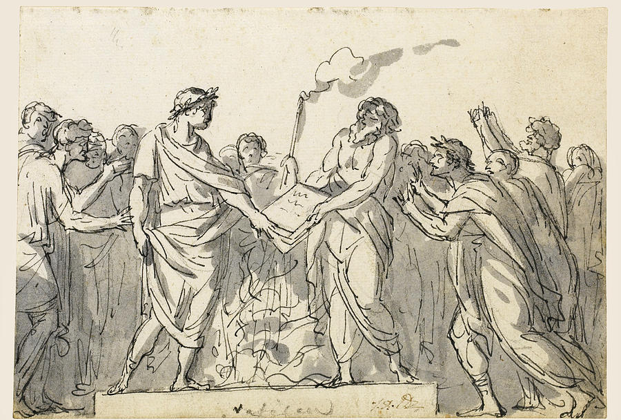 Augustus forbidding the burning of Virgils Aeneid Drawing by Jacques-Louis David