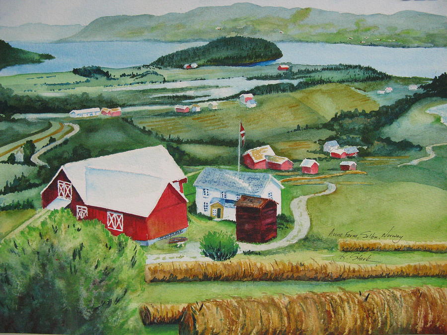 Aune Farm in Selbu Norway Painting by Karen Stark