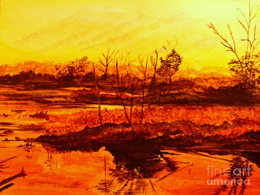 Autumn sunset over Lake Lady Ann Painting by Barbara Donovan