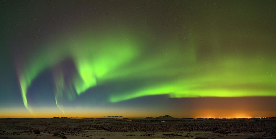 Aurora above Keflavik in Iceland. Photograph by Andy Astbury