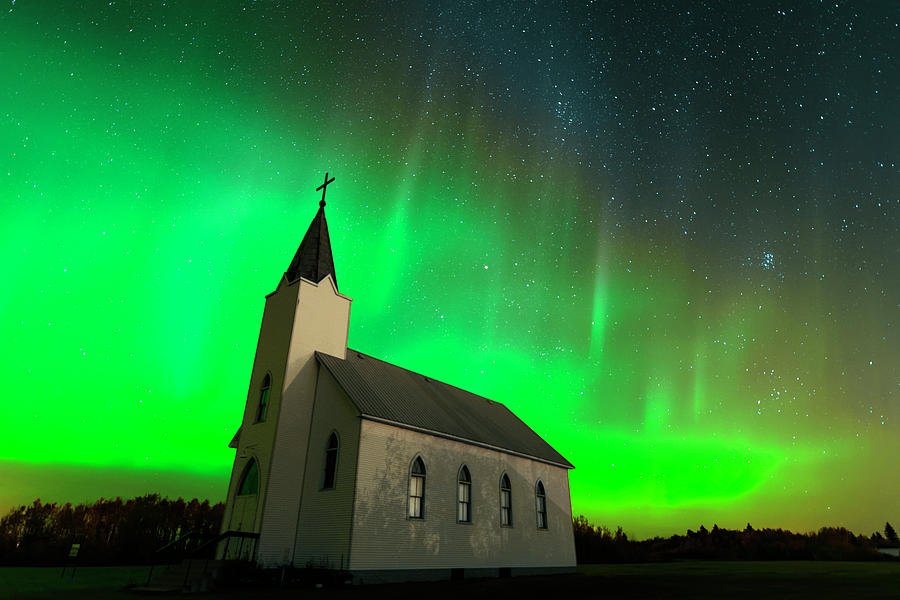 Aurora and Country Church Photograph by Dan Jurak