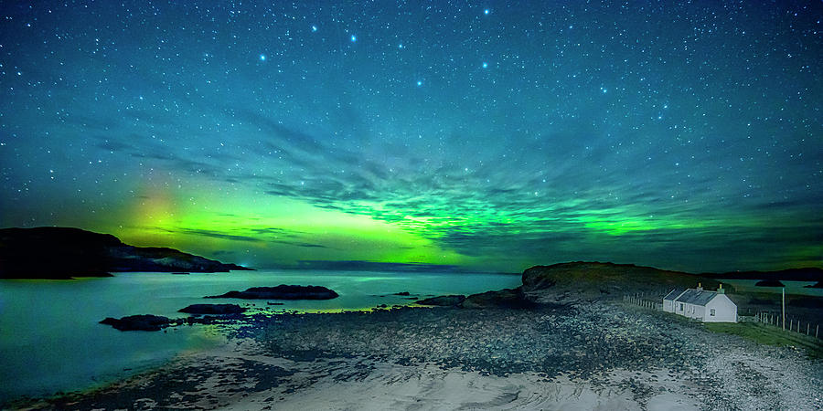 Beach Photograph - Aurora and Plough over Clashnessie Bay by Chris Puddephatt