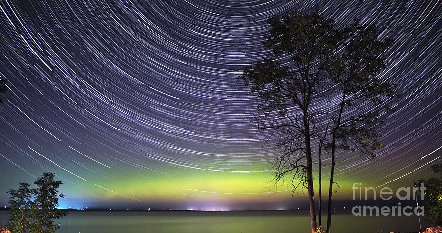 Aurora and Star Trails Over Lake Simcoe Photograph by Charline Xia