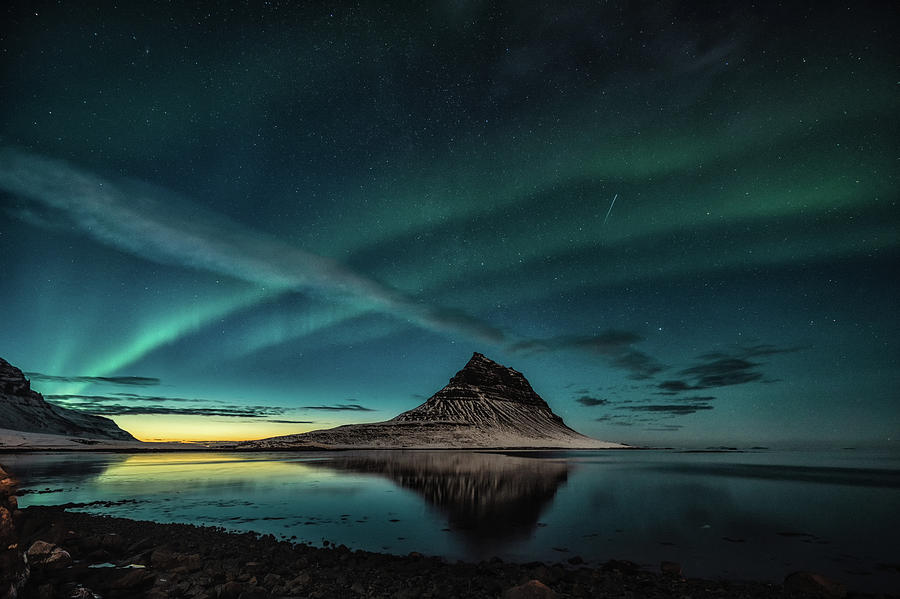 Aurora and Sunset at Kirkjufell Photograph by James Billings