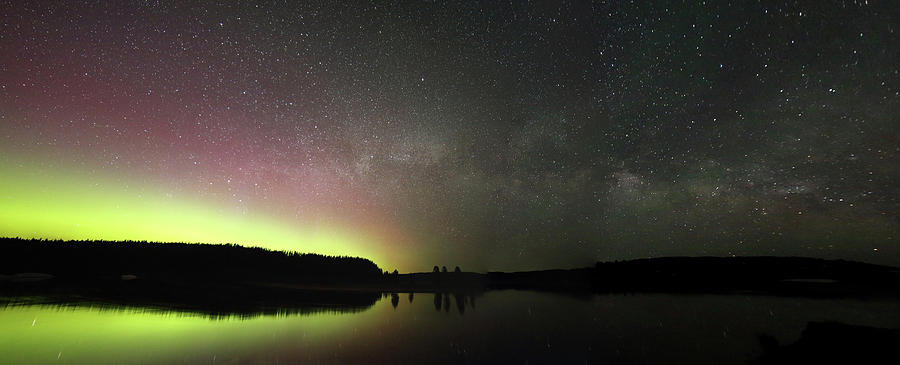Aurora Borealis and Milky Way over Yellowstone River Photograph by Jean Clark