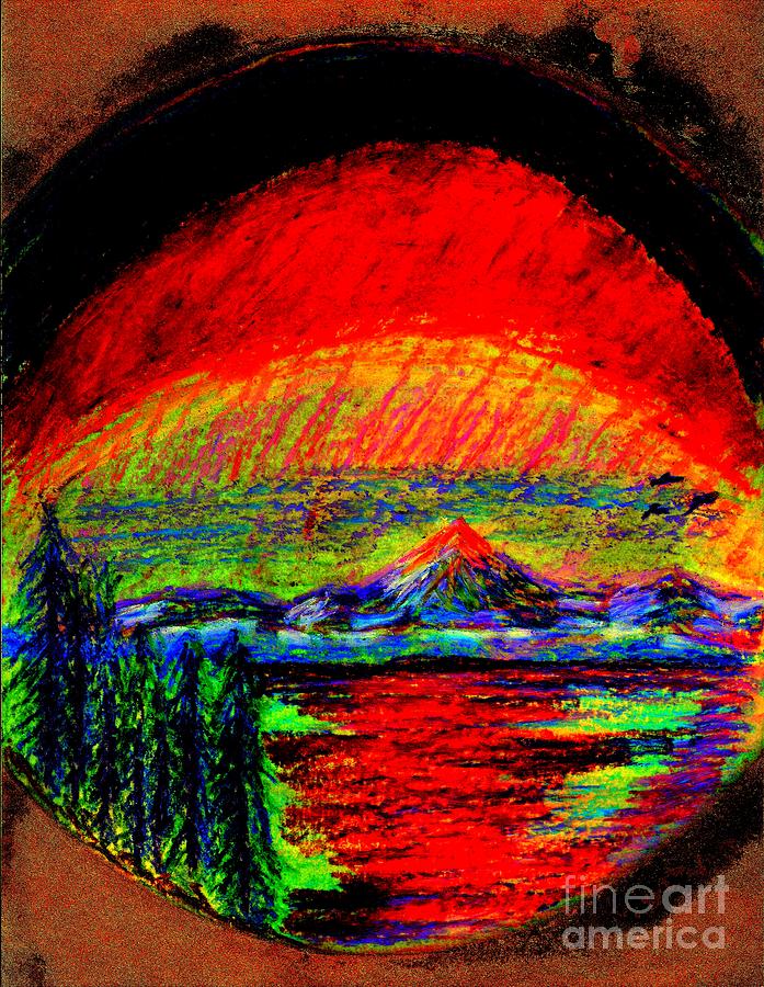 Aurora Borealis Northern Lights Painting by Richard W Linford