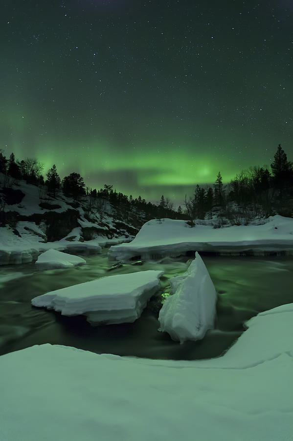 Aurora Borealis, Tennevik River, Troms Photograph by Arild Heitmann