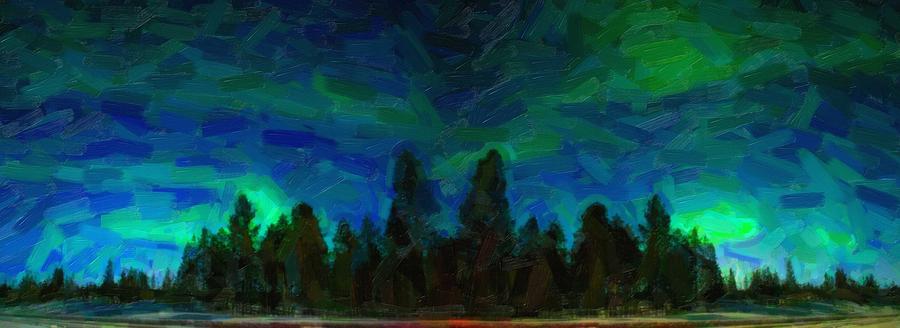 Nature Painting - Aurora in Finnish Lapland Inari Suomi, Finland abstract landscape by Celestial Images