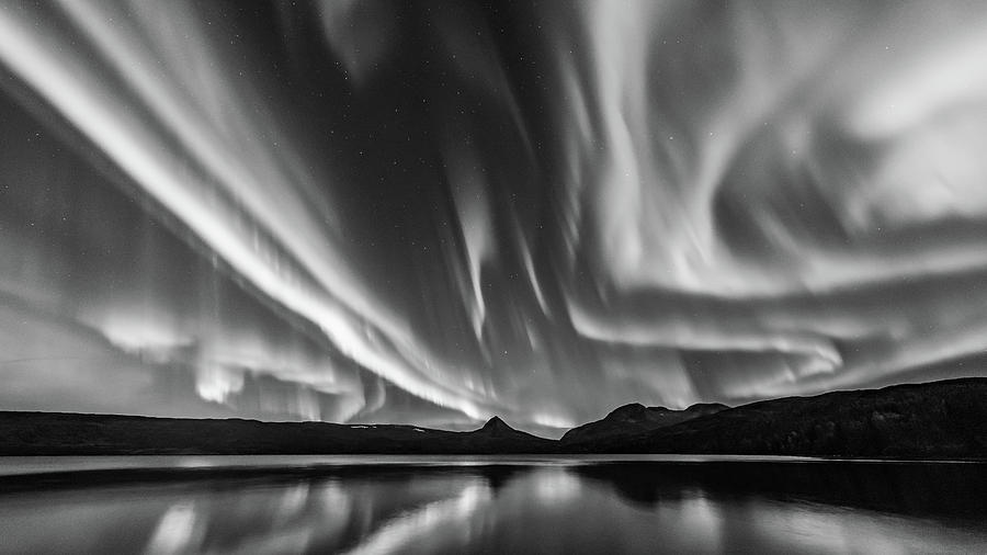 Aurora Borealis Photograph - Aurora in Monochrome by Kolbein Svensson Aurora Borealis Photograph - Aurora in Monochrome by Kolbein Svensson