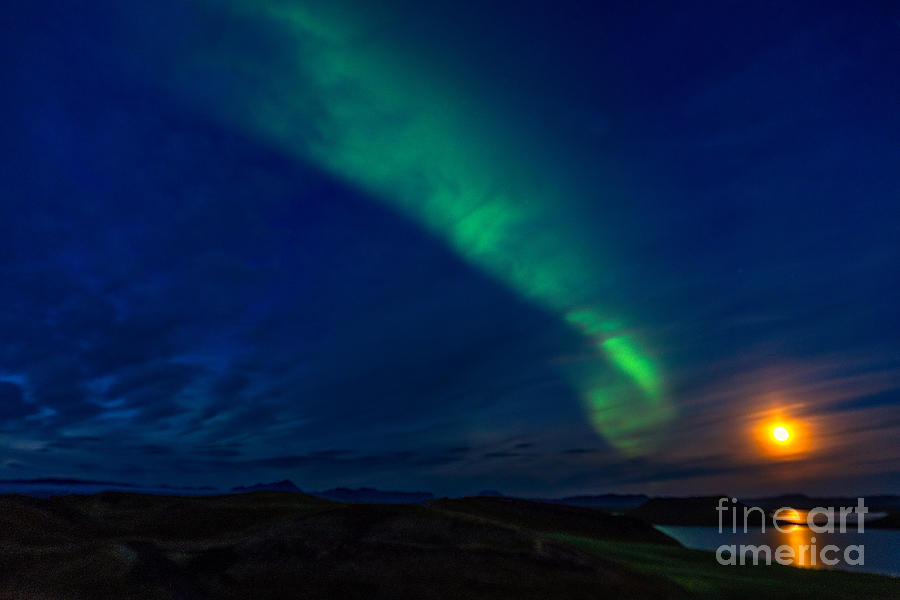 Aurora meets full moon Photograph by Izet Kapetanovic