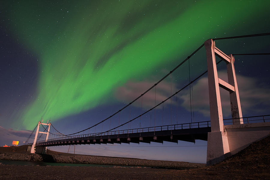 Nature Photograph - Aurora Skies Over The Jokulsarlon Bridge by Mike Berenson