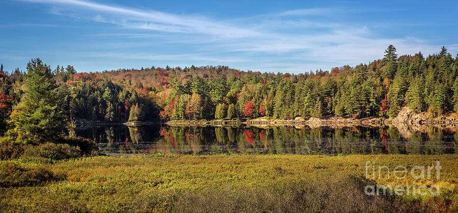 Ausable River Autumn Reflection Panorama Photograph by Karen Jorstad