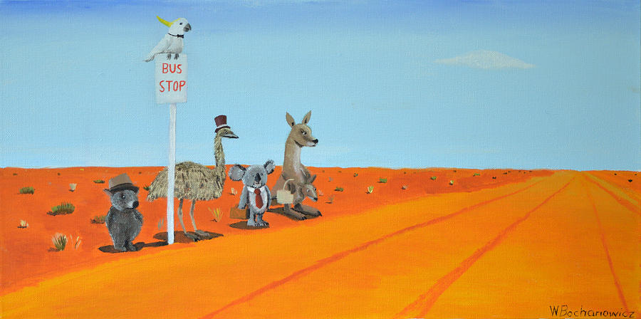 Aussie Outback Bus Stop Painting by Winton Bochanowicz