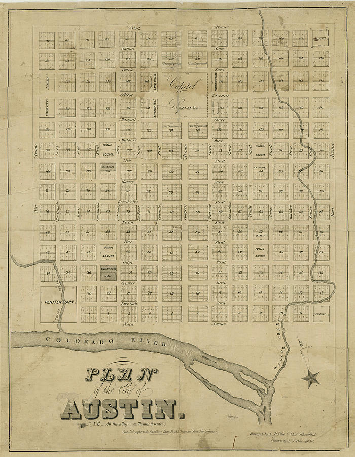 Austin 1839 Digital Art by Texas Map Store