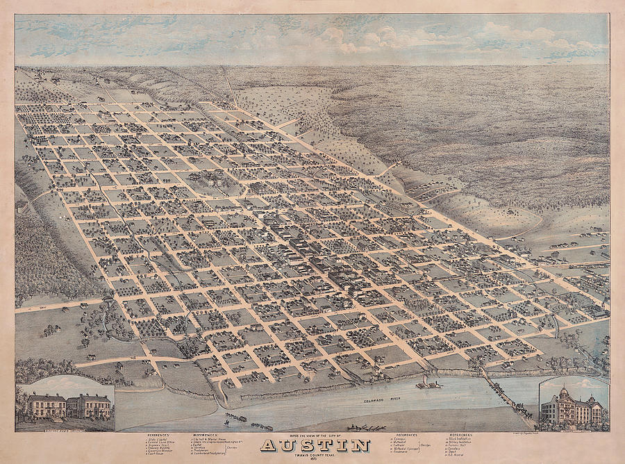 Austin 1873 by Augustus Koch Digital Art by Texas Map Store