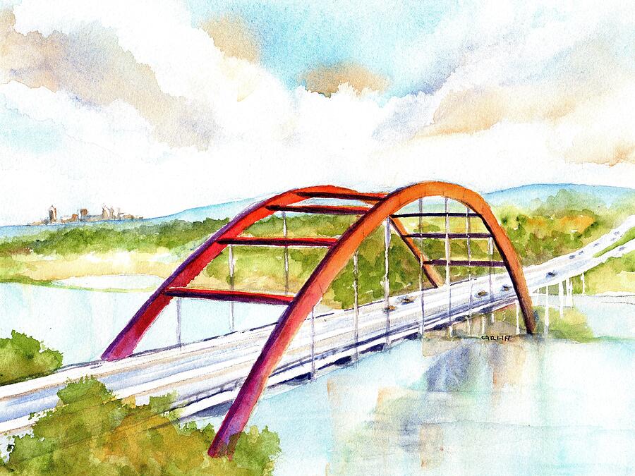 Transportation Painting - Austin 360 Bridge - Pennybacker by Carlin Blahnik CarlinArtWatercolor