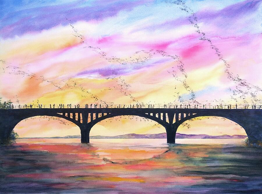 Austin Bats Congress Bridge 2 Painting by Carlin Blahnik CarlinArtWatercolor