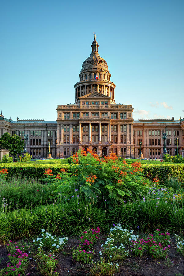Architecture Photograph - Austin TX Capitol Building with Flowers by Gregory Ballos