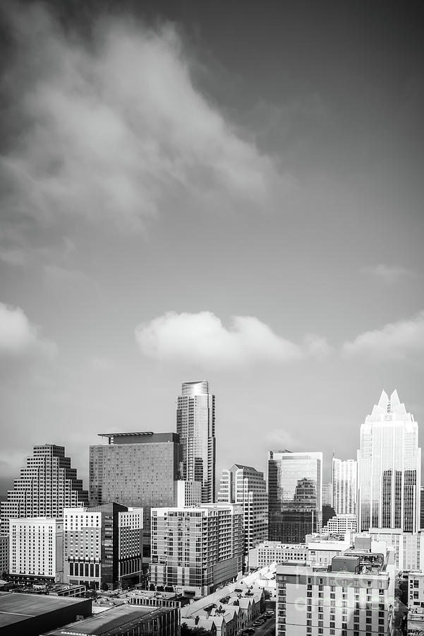 Austin Cityscape Black and White Photo Photograph by Paul Velgos