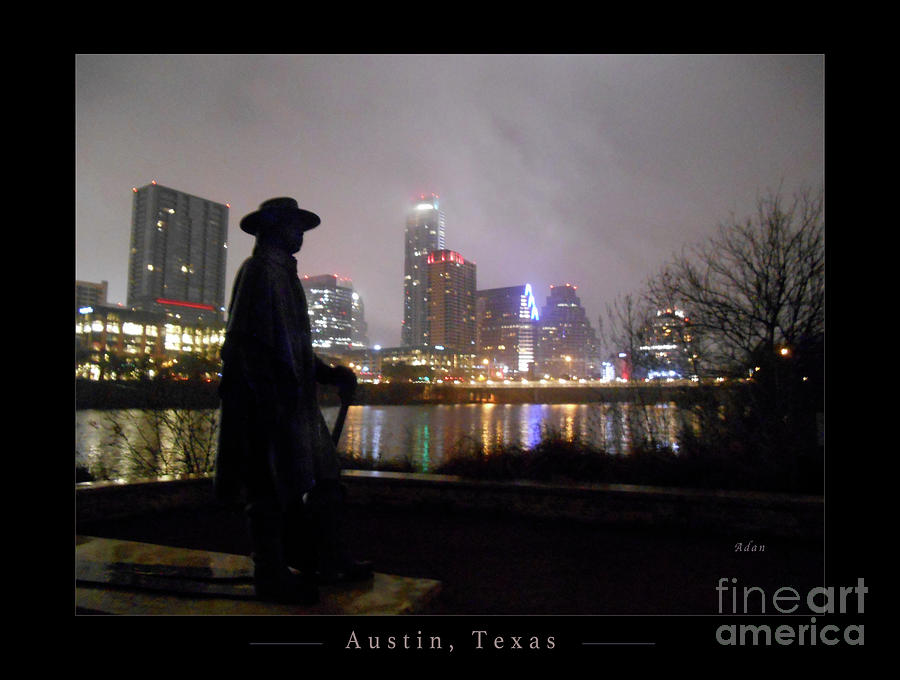 Austin Hike and Bike Trail - Iconic Austin Statue Stevie Ray Vaughn - One Greeting Card Poster Photograph by Felipe Adan Lerma
