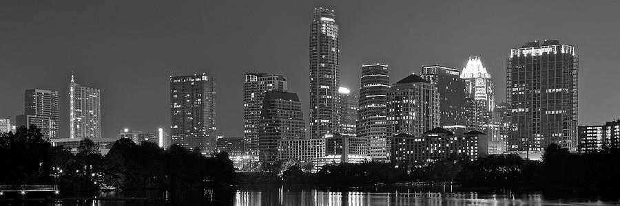 Austin Panorama Black and White Night Photograph by Frozen in Time Fine Art Photography