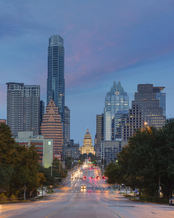 Austin Skyline Photograph - Austin Skyline and Texas Capitol from Congress 2 by Rob Greebon