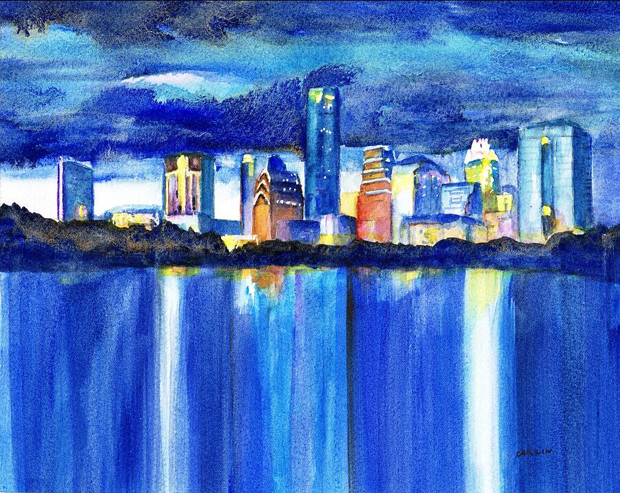Austin Skyline at Sunset Painting by Carlin Blahnik CarlinArtWatercolor