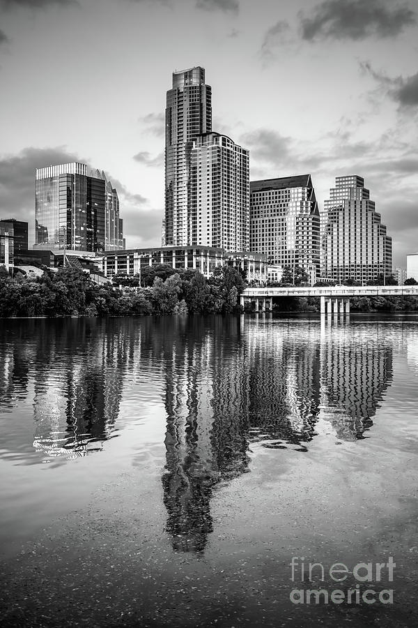 Austin Skyline Reflection in Black and White  Photograph by Paul Velgos