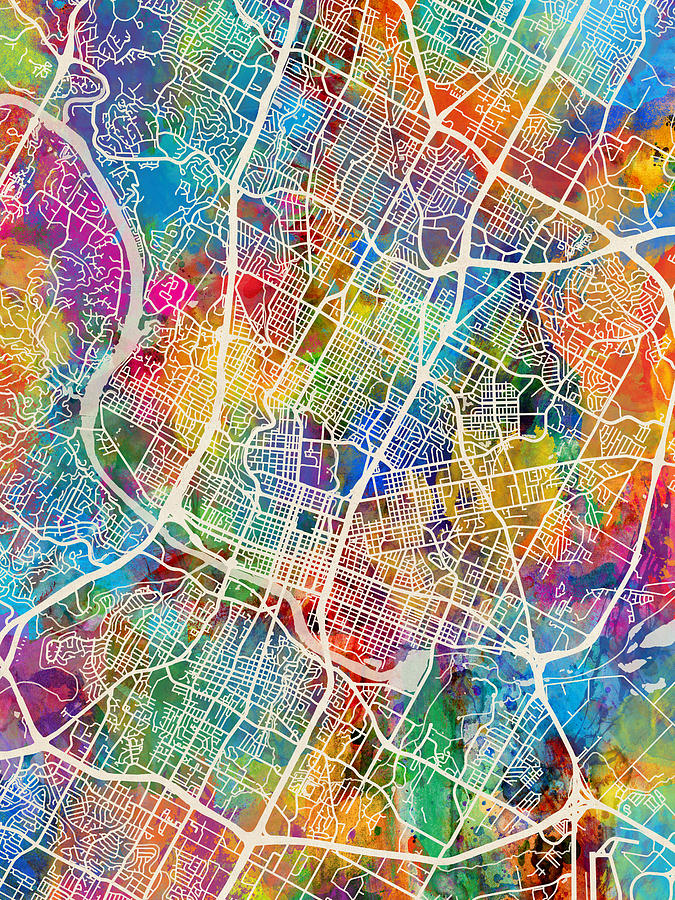 Austin Texas City Map Digital Art by Michael Tompsett