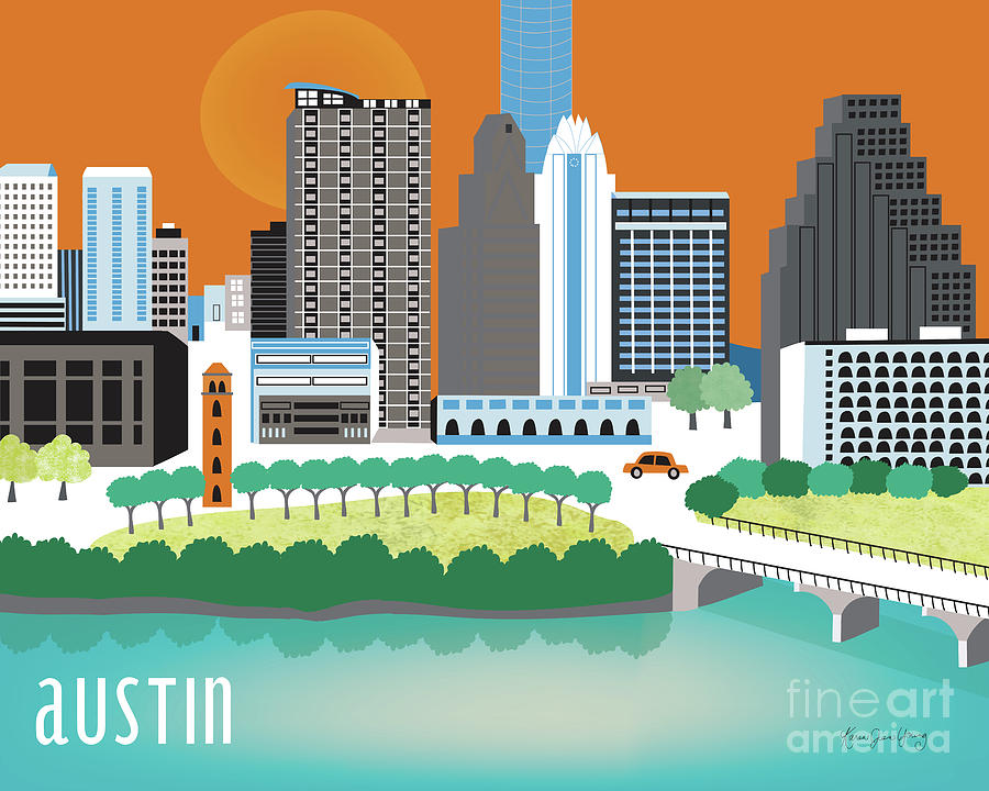 Austin Digital Art - Austin Texas Horizontal Skyline by Karen Young