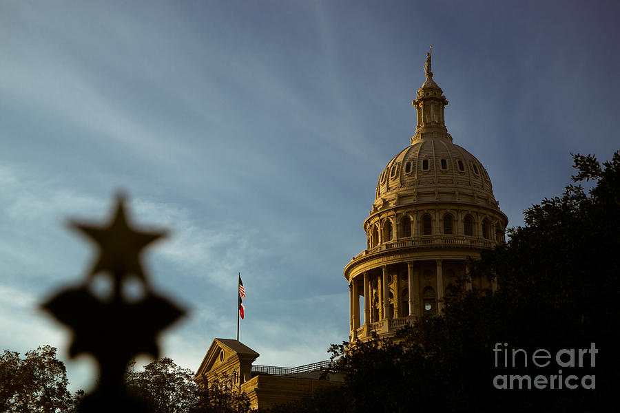 Spring Photograph - Austin, Texas lone star gate with capitol in the background by Dan Herron