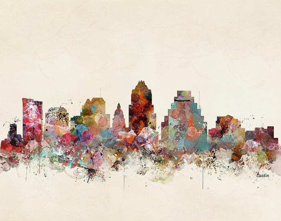 Skyline Painting - Austin Texas Skyline by Bri Buckley
