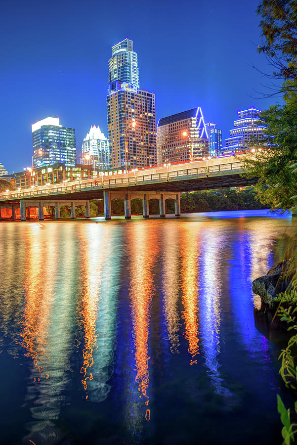 Austin Texas Skyline Night Reflections Photograph