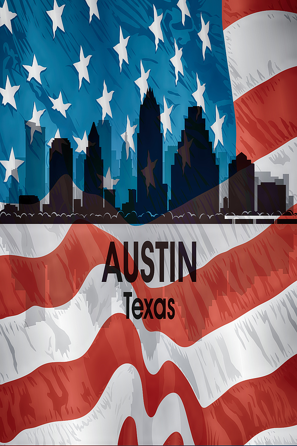Austin Tx American Flag Vertical Digital Art