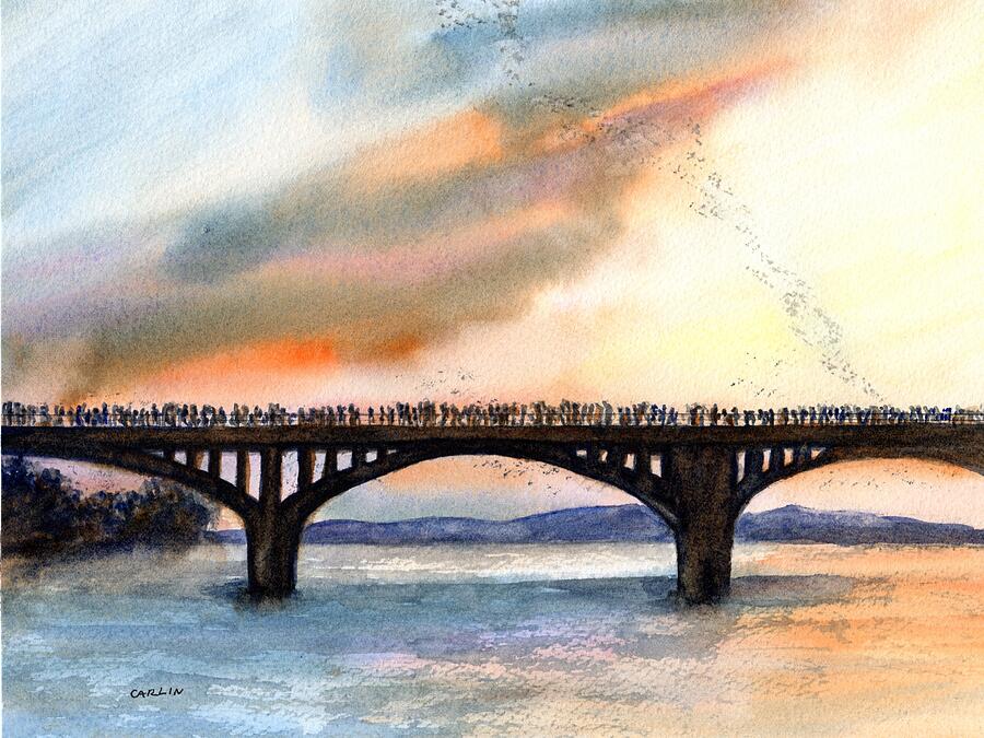 Austin, TX Congress Bridge Bats Painting by Carlin Blahnik CarlinArtWatercolor