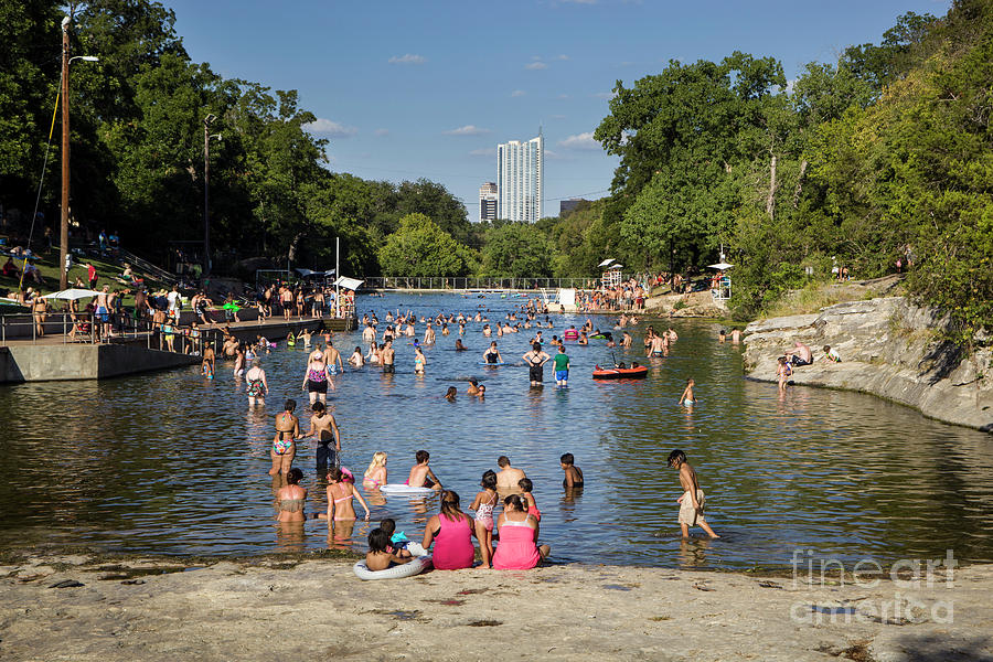 Summer Photograph - Austinites love to lounge in the refreshing waters of Barton Spr by Dan Herron