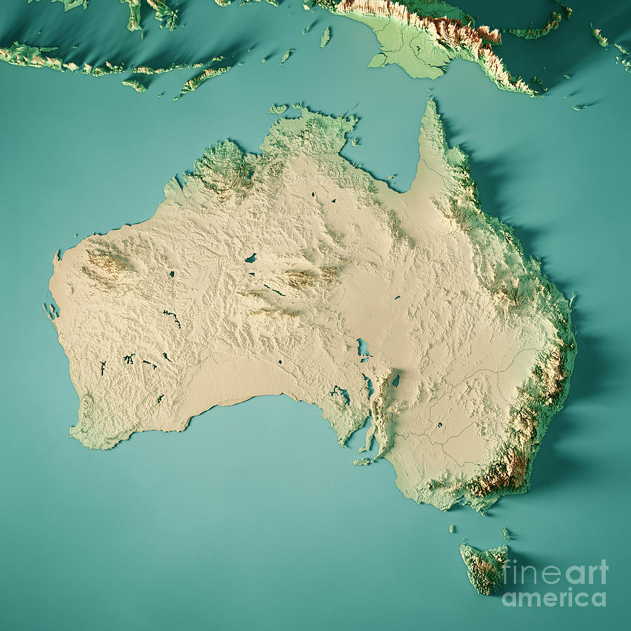 Map Digital Art - Australia 3D Render Topographic Map Color by Frank Ramspott