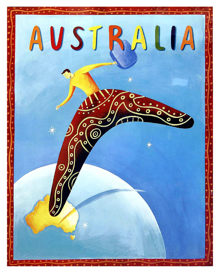 Australia, boomerang ride, travel poster Painting by Long Shot