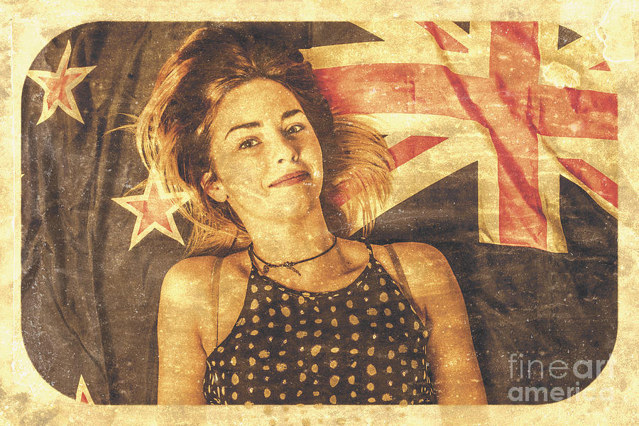 New Zealand pinup girl postcard Photograph by Jorgo Photography